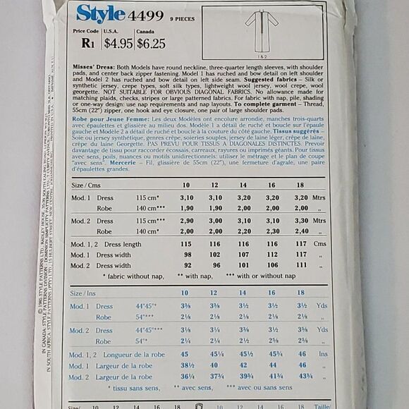 Vintage 80s Style Pattern 4499 Ruched Shift Dress Sz 10 12 14 Uncut - Picture 2 of 2